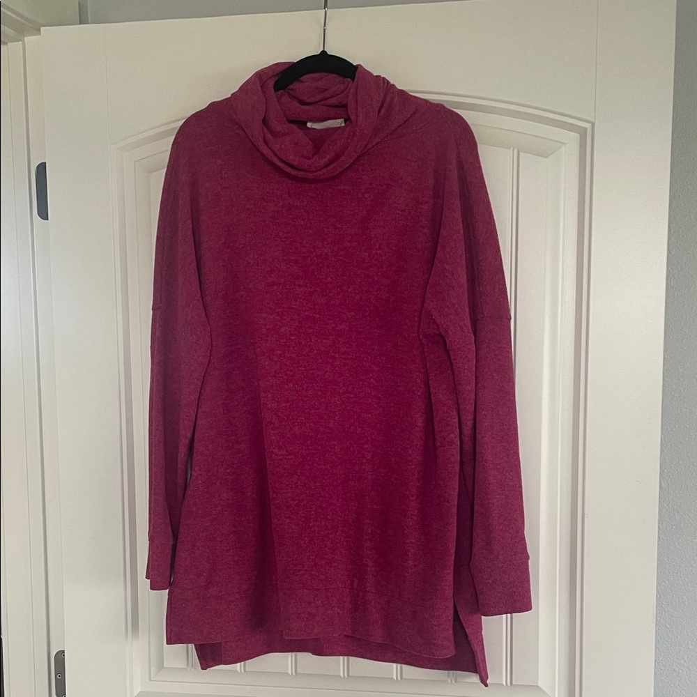 Zenana Outfitters Cowl Neck Sweater - Deep Pink